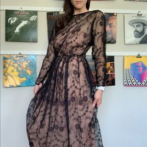 Vintage Black Lace Dress w/ Nude Underlay